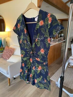 Everly Navy Floral Knot-Front Romper